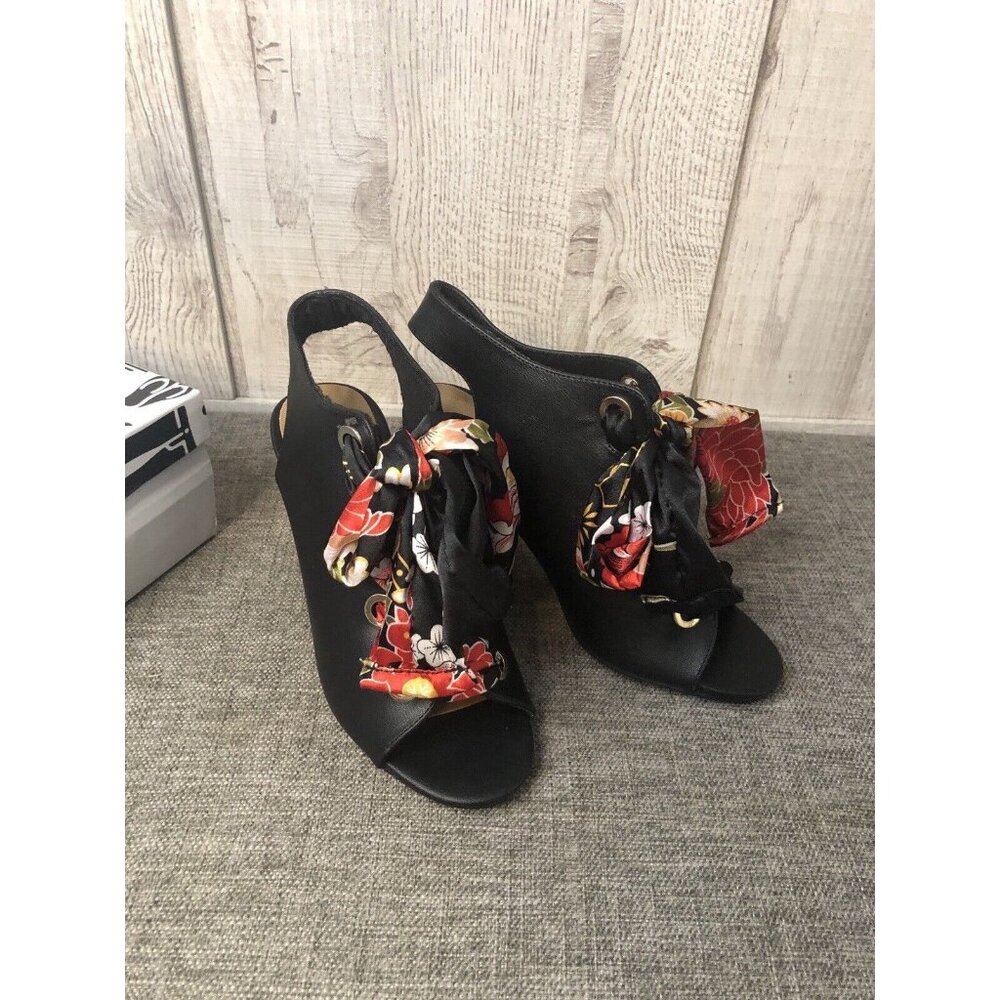 Bamboo Crave Black Shoes Womens 5.5 Floral Ribbon Tie Open Toe Whimsy Goth Sexy